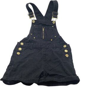 Chillipop Girls Black Denim Overall Shorts With Gold Button Accents & Adjustable